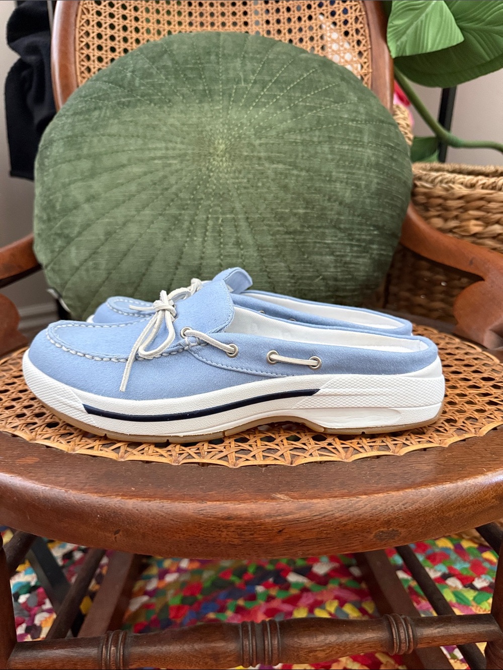 Vintage Y2K L.L.Bean Blue Canvas Deck Boat Shoe Mules